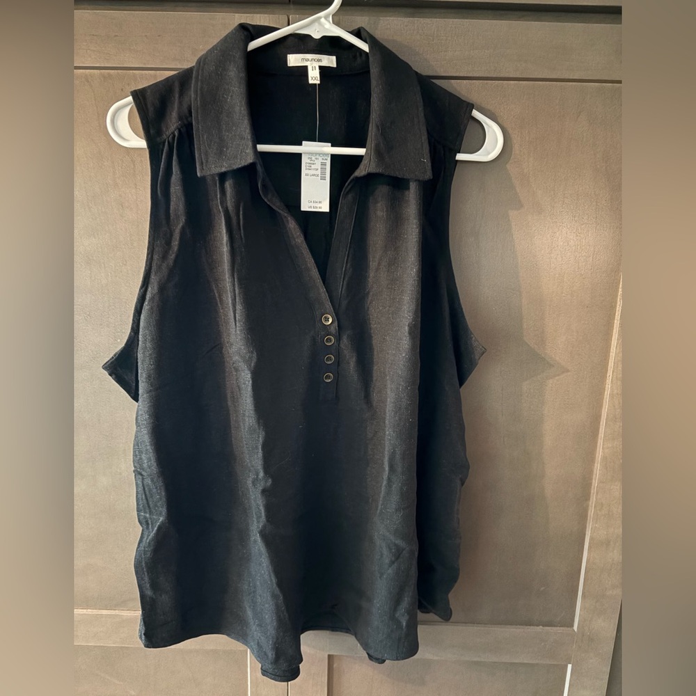 NWT Maurices Black Sleeveless Collared Top, XXL